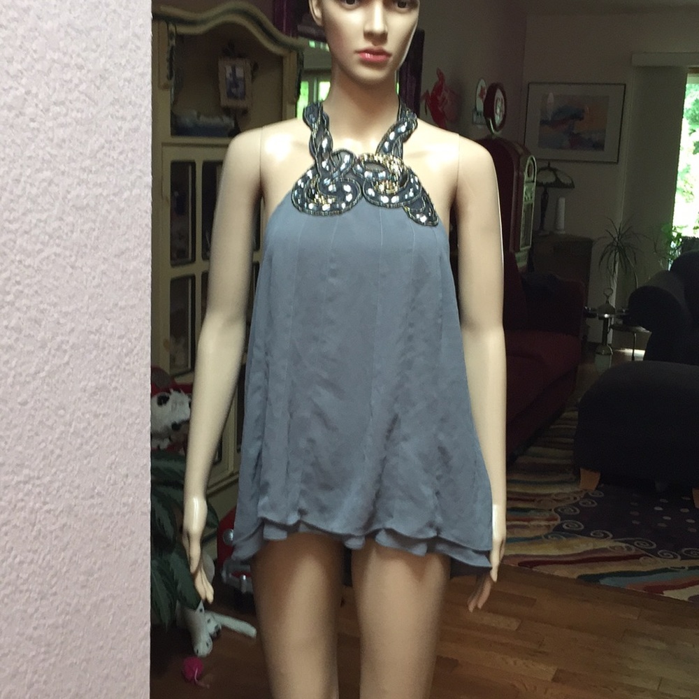 MixIt fancy grey blinged halter top size L